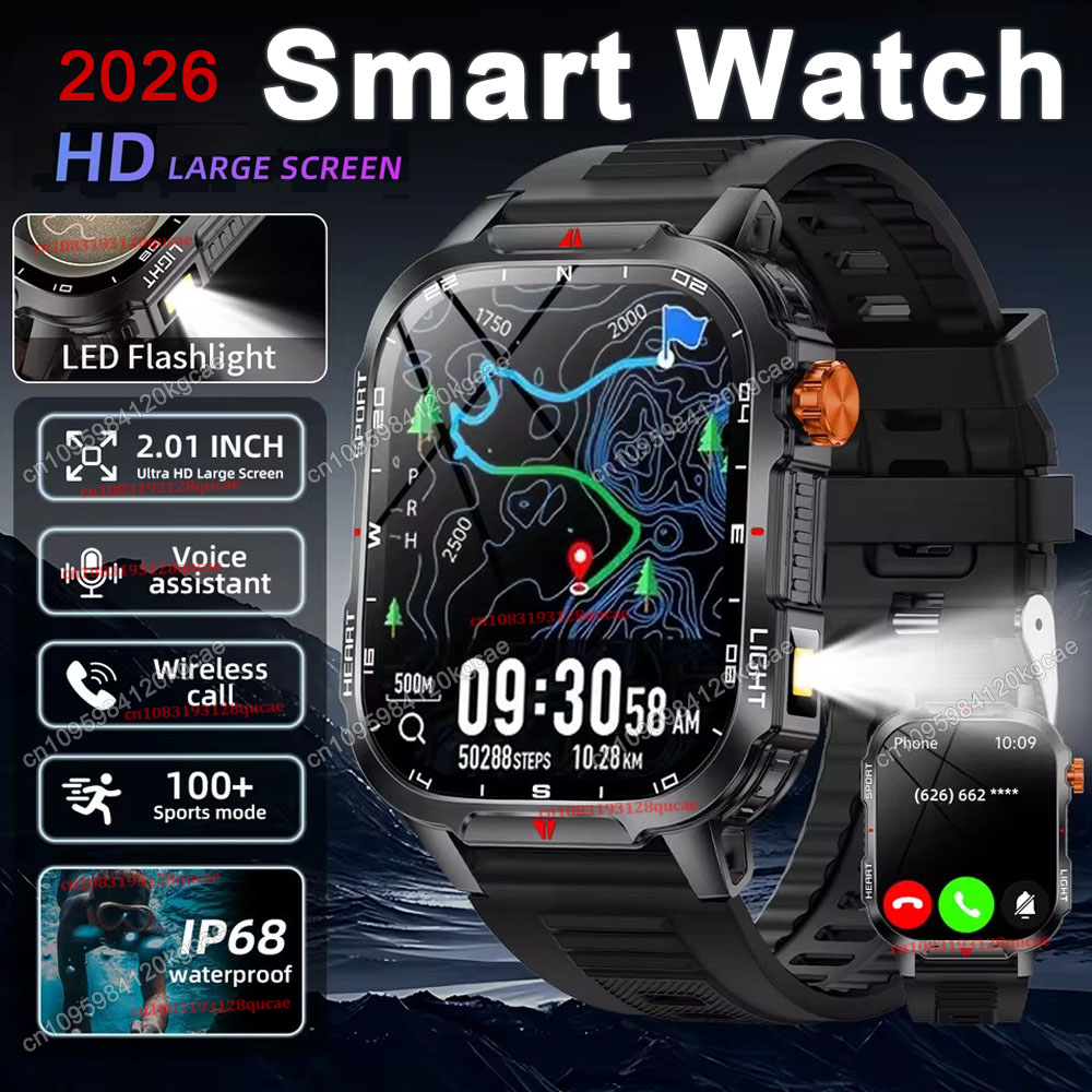 Smartwatch Rugged Watches For Men - 2026 New Rugged Military GPS Smart