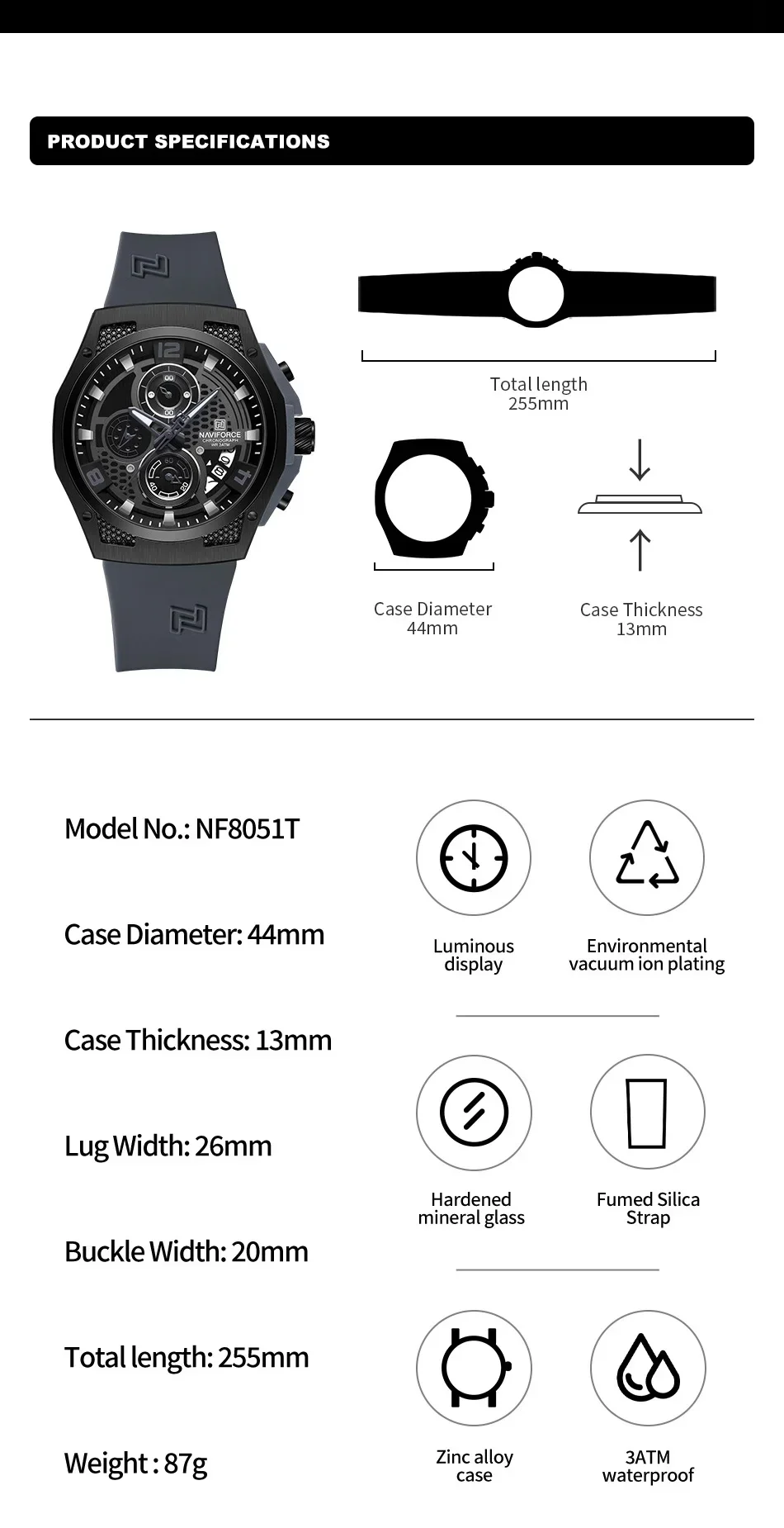 NAVIFORCE NF8051T  Luxury Desi - огляд і ціна Silicone Sport Band