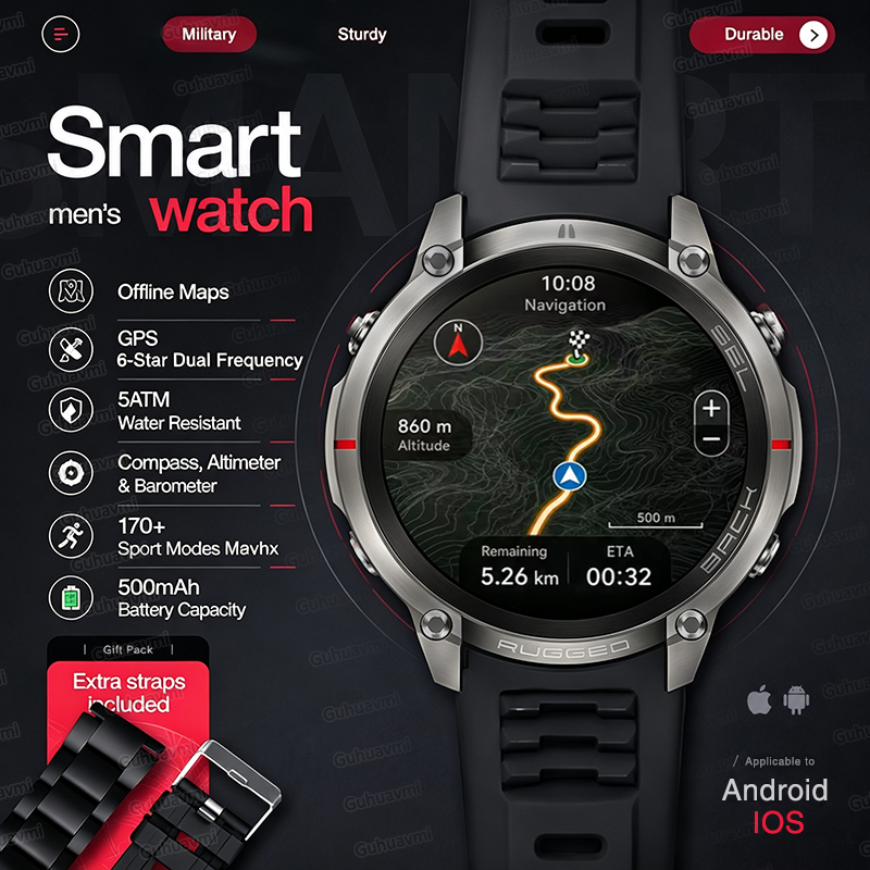 NEW Rugged Military GPS Offlin - огляд і ціна Smartwatch Rugged Watches For Men